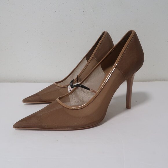 Zara Nude Mesh Pointed Toe Stiletto Heels Size 10 - Picture 1 of 14